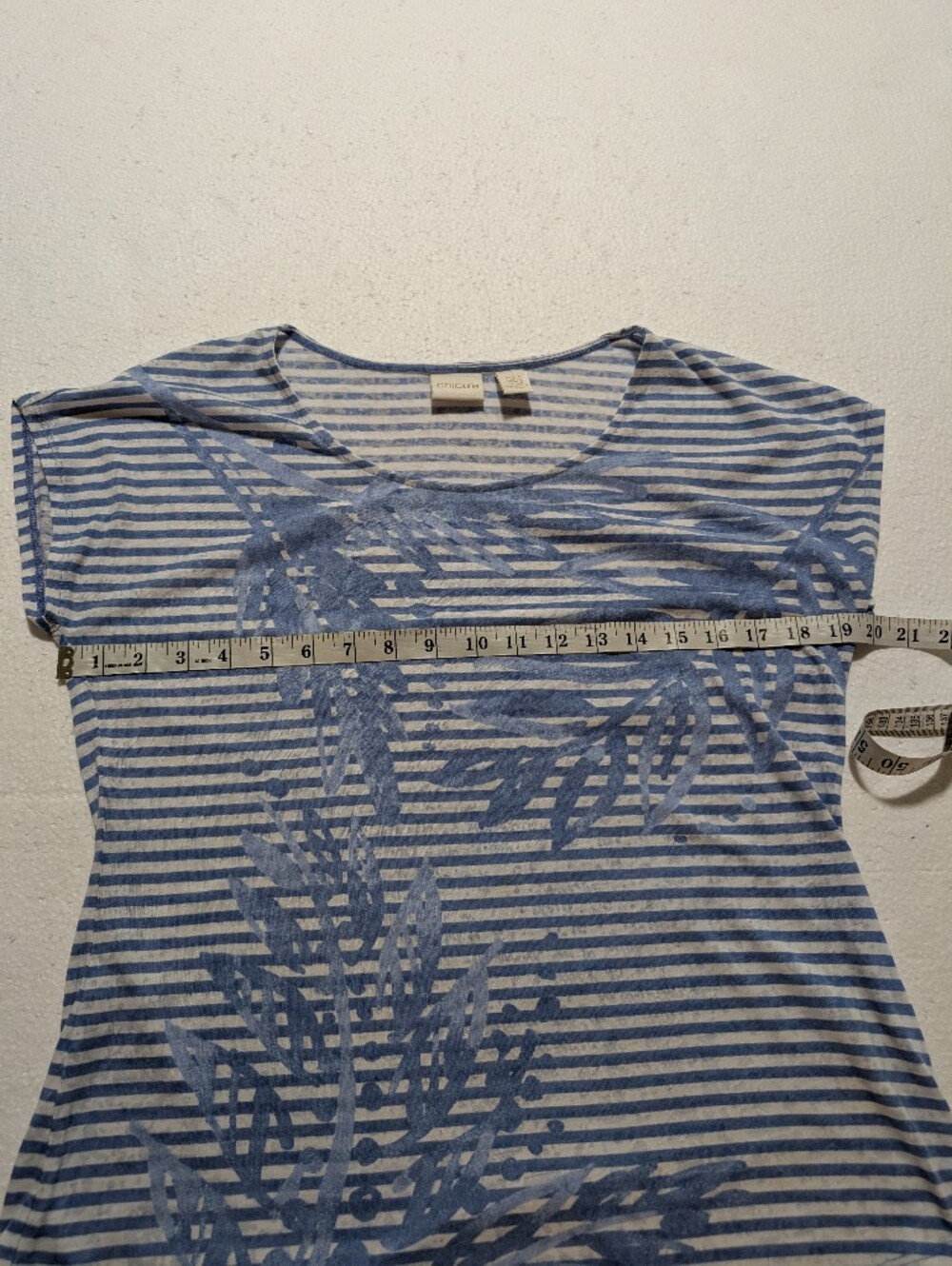 A-183 — Chico's Blue & White Striped Leaf Print Top - Picture 8 of 9